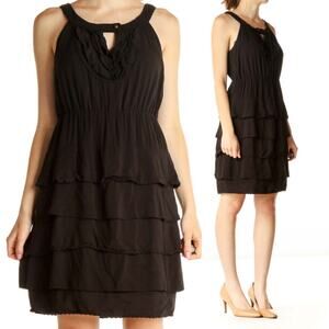 Anthropologie Maeve Mini Dress Cotton Poplin Sleeveless Cut Out Black Womens 2